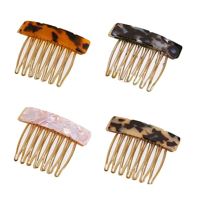 Feilguee 4 Pcs Acetate Exquisite Hair Side Combs Small Seven Tooth Hair Combs Vintage Elegant French Side Combs Hair Jewellery Accessories