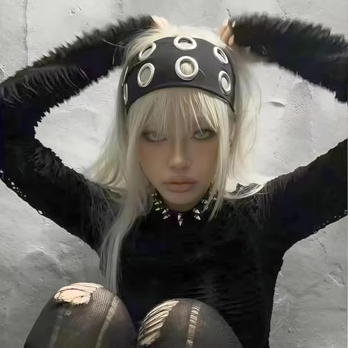 Hornedi Hollow Eyelet Elastic Grommet Headbands Black Adjustable
