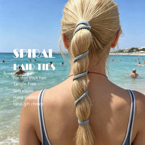 Handwoven Elastic Hair Ties For Women 3 Pack Braided Ponytail Holders Damage Free For Long Hair Swimming Sports Wind 16 Mix Blue