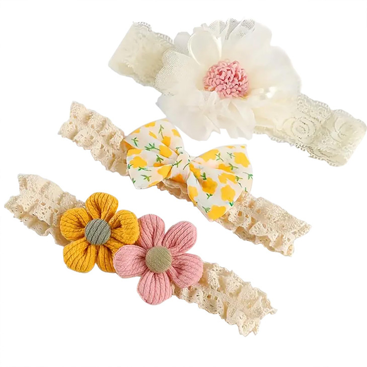 Keainvrn 3Pcs Baby Girl Headbands Flower Bow Headband For Baby Girls Soft Hairbands Hair Accessories For Newborn Infant Toddler Kids