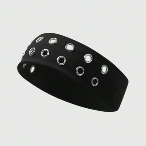 Uchyius Grommet Headband Y2K Wide Eyelet Headbands Elastic Hairband Grunge Accessories Punk Hair Accessories Stretchy Hair Band For Women