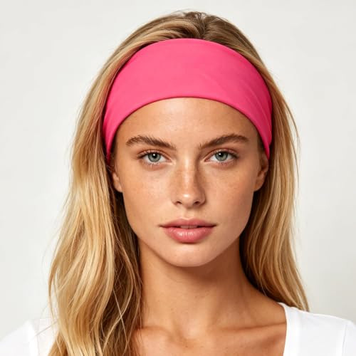 Yfstyle 80S 90S Neon Hot Pink Headband 80S 90S Hair Accessories For Glow Party Retro Print Travel Party Sweatbands Yoga Running Fitness Hair