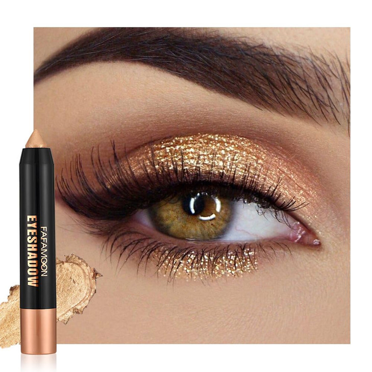 Feicuiyun Monochrome Cream Glitter Shimmer Eye Shadow Stick Palette Makeup 2 In 1 Eyeshadow And Eyeliner Pencil For Women Waterproof Vegan