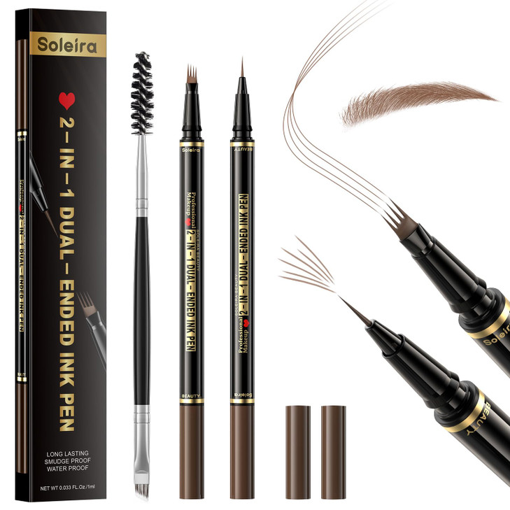 Eyebrow Pen Soleira Waterproof Eyebrow Pencil With 4 Tip Microblading Eyebrow Pen And Dual Ended Eyebrow Brush For Natural Looking Brows