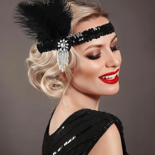 Dtofoot 9 Pcs 1920S Flapper Headband For Women Feather 20S Gatsby Headpiece