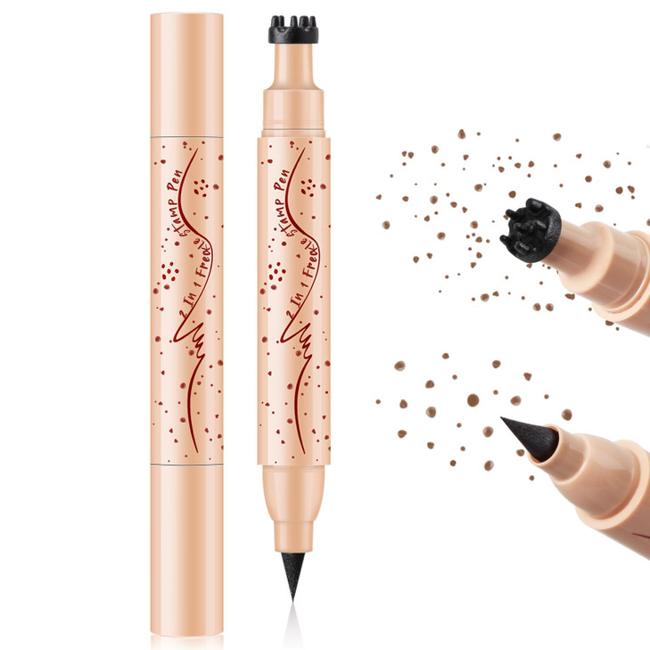Hosaily 2 In 1 Dual Ended Dark Brown Freckle Stamp And Freckle Pen Waterproof Quick Dry Soft Dot Faux Freckles Natural Lifelike Long Lasting