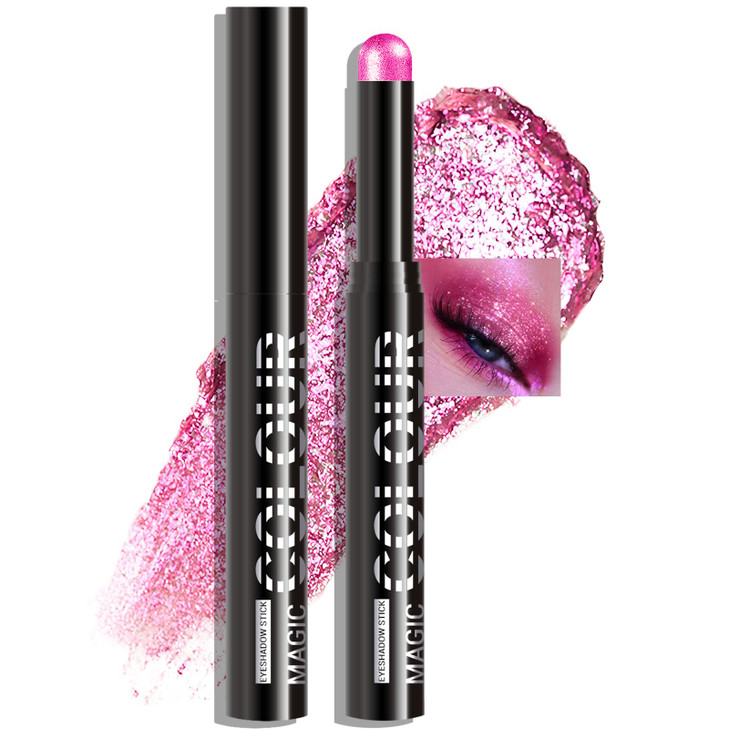 Wugbc Glitter Eyeshadow Stick Hot Pink Shimmer Long Lasting Cream Eye Shadow Pencil Buildable Sparkling Face Highlighter Makeup Lightweight