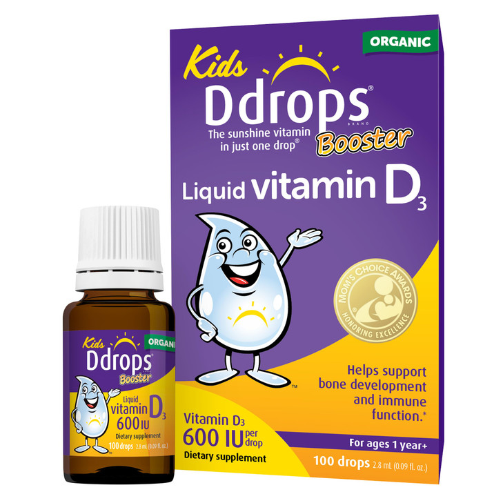 Ddrops Kids Booster 600IU 100 Drops - Daily Liquid Vitamin D for Kids. Support Strong Bones & Immune System in Children. No Preservatives, No Sugar,