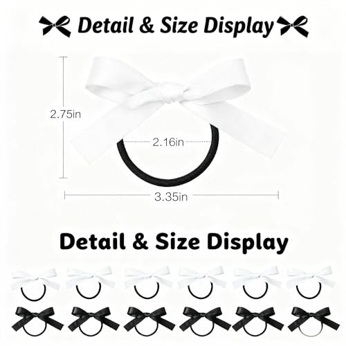 12Pcs Silky Satin Hair Bows Ties For Girls Anti Fraying Bowknot Ribbon Ponytail Holders For Bubble Braids Black And White No Damage Stretchy