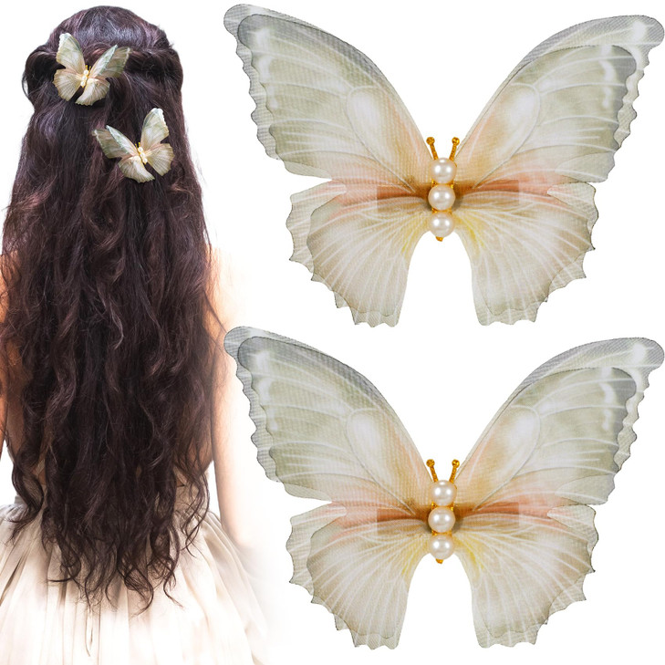 Alpinleux 2 Pcs Green 3D Moving Wings Butterfly Hair Clips 3.7 X 3