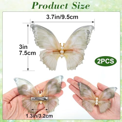 Alpinleux 2 Pcs Green 3D Moving Wings Butterfly Hair Clips 3.7 X 3