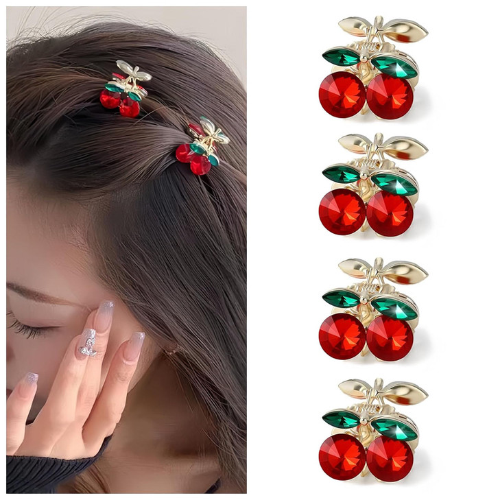 Metal Strip Drill Mini Cherry Hair Clips Cute Rhinestone Claw Clips For Women Girls Small Cherry Claw Clip For Half Up Styles Ponytail Clip