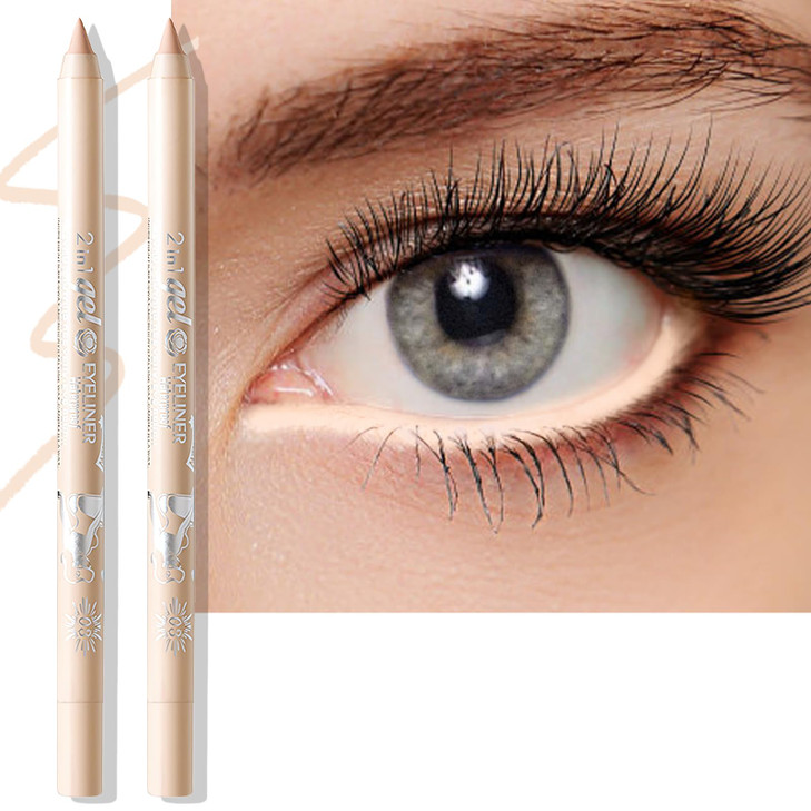 Wugbc 2 Pcs Nude Waterline Eyeliner Pencil Cream Gel Eyeliner Smooth Waterproof Smudge Proof Lasting Ultra Pigmented Eye Brightener Pen With