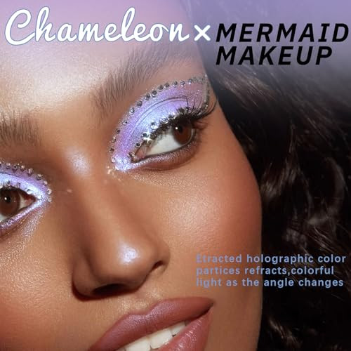 Noerrors Blue Holographic Duochrome Glitter Eyeshadow Multichrome Rich Color Shimmer Creamy Metallic Eyeshadow Half Magic Sparkling