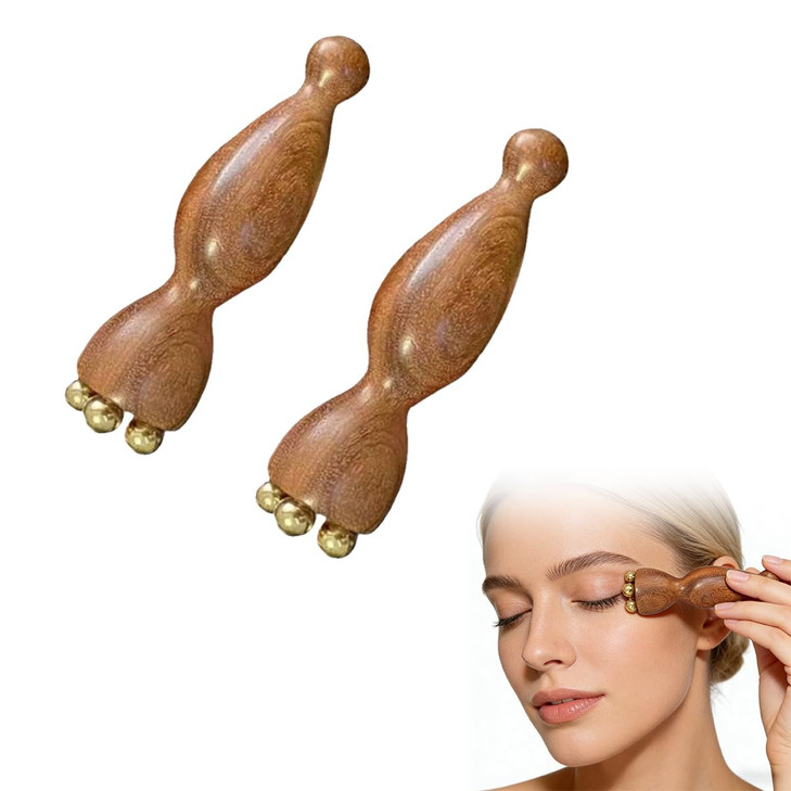 Zkmgyzb 2Pcs Facial Massage Tool For Eye Massage Reduce Puffiness And Dark Circles Facial Meridian Brush Sandalwood Handle Copper Massage