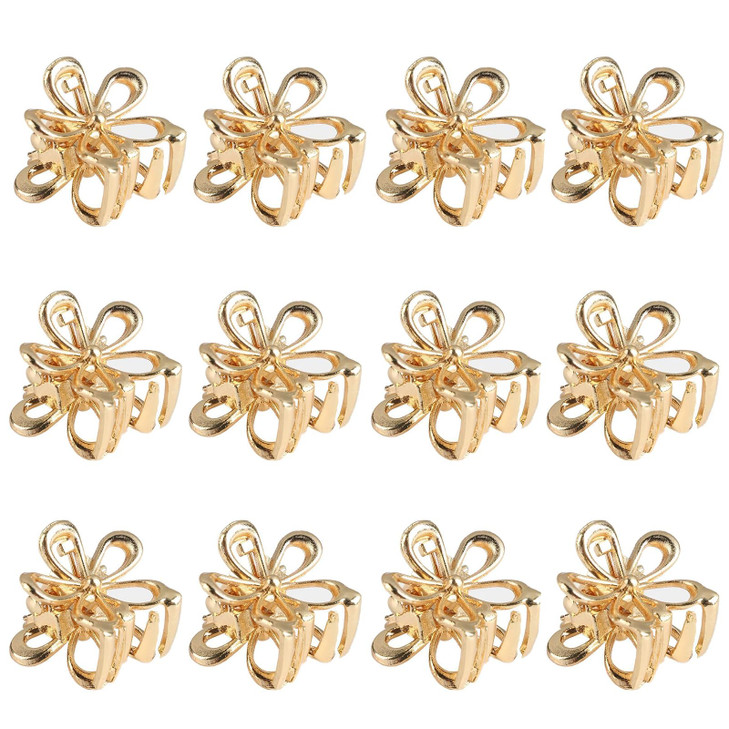 Gold Small Flower Hair Clips For Women Cute Mini Tiny Little Sparkling Metal Flower Sweet Artificial Bangs Nonslip Hair Claw Clips