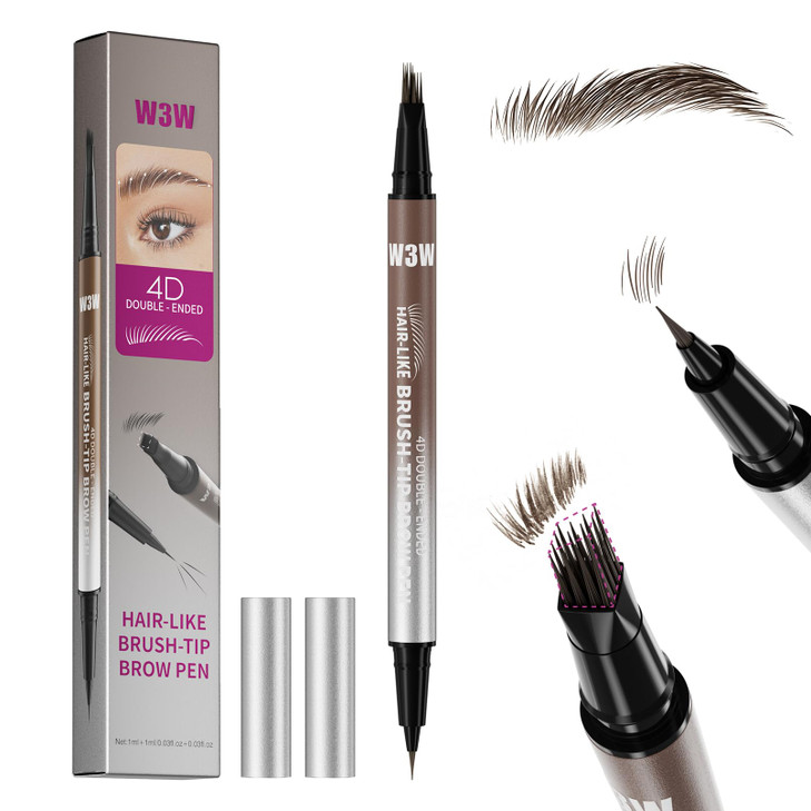 Eyebrow Pencils For Women W3W 4D Dual Ended Brow Pen Angled Square Tip Plus Ultra Fine Brush Tip Waterproof Smudge Proof Natural Hair Like