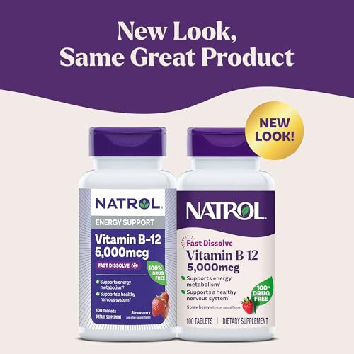 Natrol Vitamin B12 5,000 mcg, Fast Dissolve Vitamin B12 Supplement Supports a Healthy Nervous System and Energy Metabolism, 100 Tablets, Up to a 100