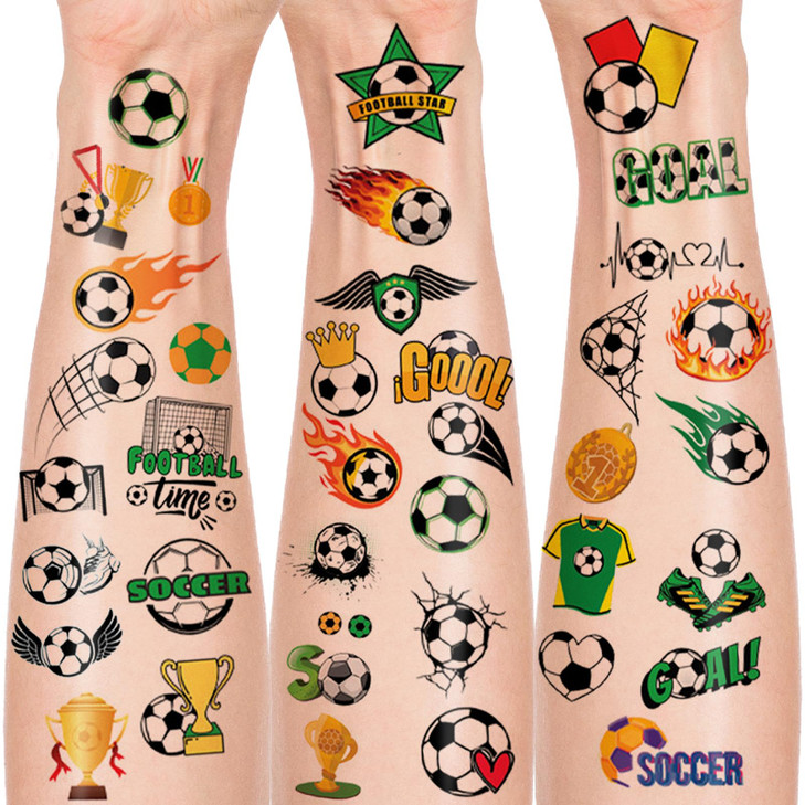 100Pcs Plus Soccer Tattoos Temporary Glitter Precut Soccer Stickers