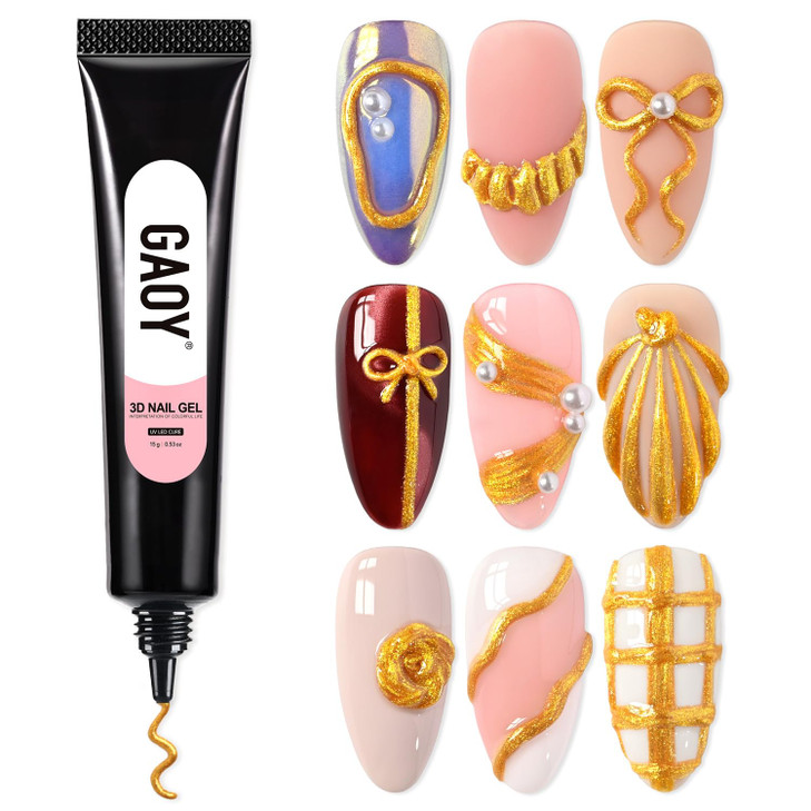 Gaoy 15G Gold 3D Nail Gel For Nail Art 3D Sculpting Gel No Wipe