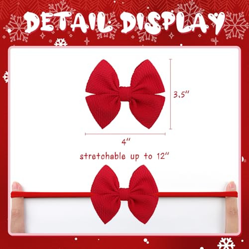 Yanjie 4 Christmas Bows Baby Headbands For Newborns Red Green Baby Bow Nylon Headband Toddler Infant Bows For Grils Christmas Gift