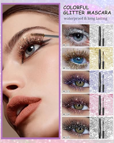 Black Glitter Mascara Shimmer Sparkle Diamond Colored Mascara For Eyelashes Define Long Lasting Curling Multi Use Shimmer Voluminous