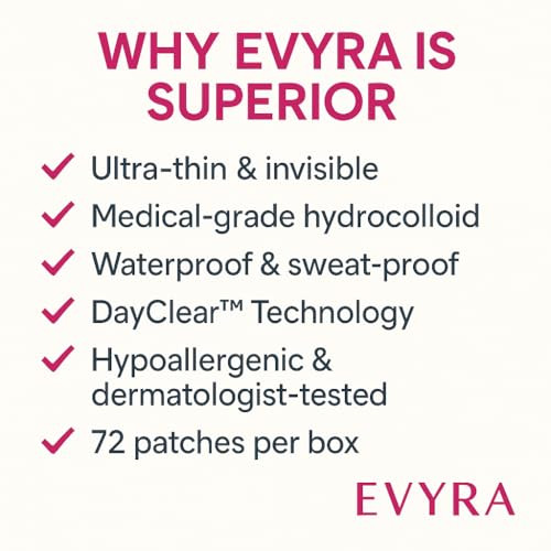 Evyra Spotless Patch Invisible Hydrocolloid Blemish Cover Dots Ultra Thin Clear Spot Stickers For Discreet Coverage 72 Count
