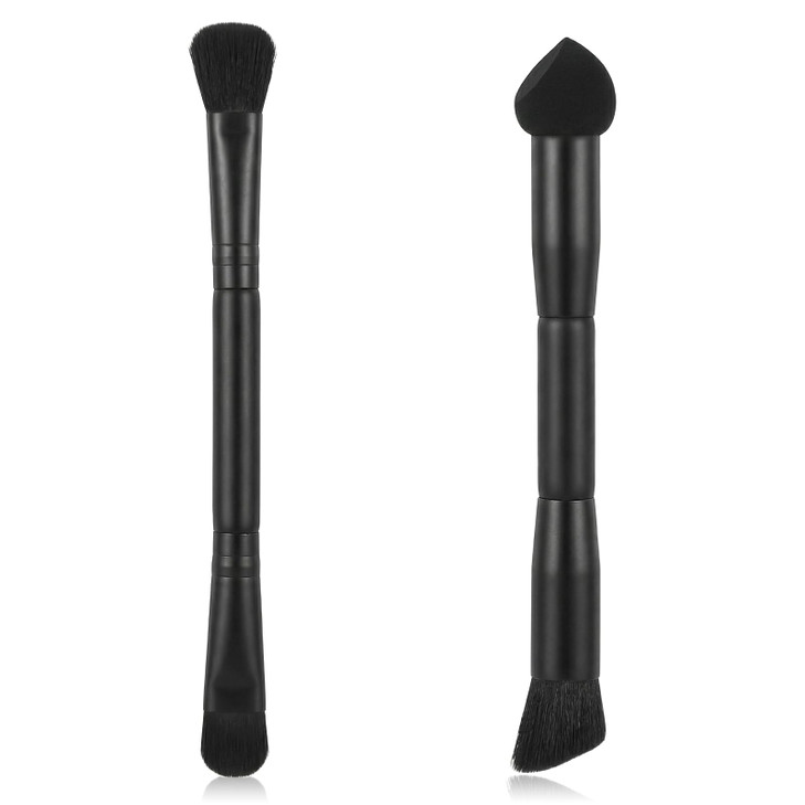 2 Pcs Black Dual Ended Hairline Brushes Hairline Powder Concealer Travel Makeup Brush Set Root Touch Up Brush With Sponge Tip And Soft