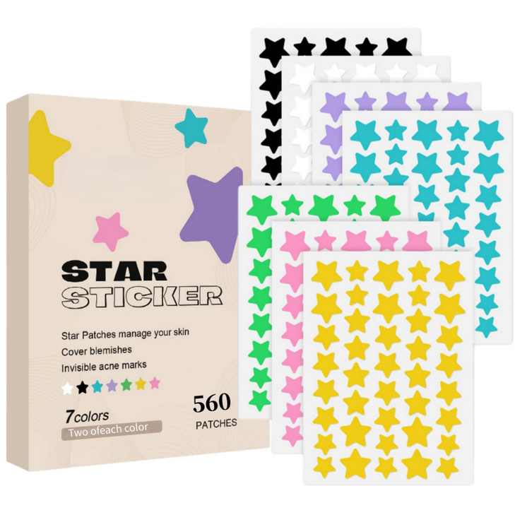 Viviyoo 560 Pcs Star Pimple Patches For Face 7 Colors Hydrocolloid Acne Patches Cute Zit Patches For Blemishes And Zits Vegan And Cruelty