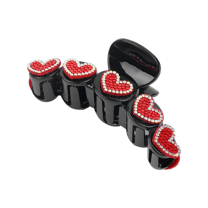 Xielime Valentine S Day Heart Hair Claw Clips For Women Rhinestone Glitter Red Heart Hair Clips For Thick Hair Strong Hold No Slip French