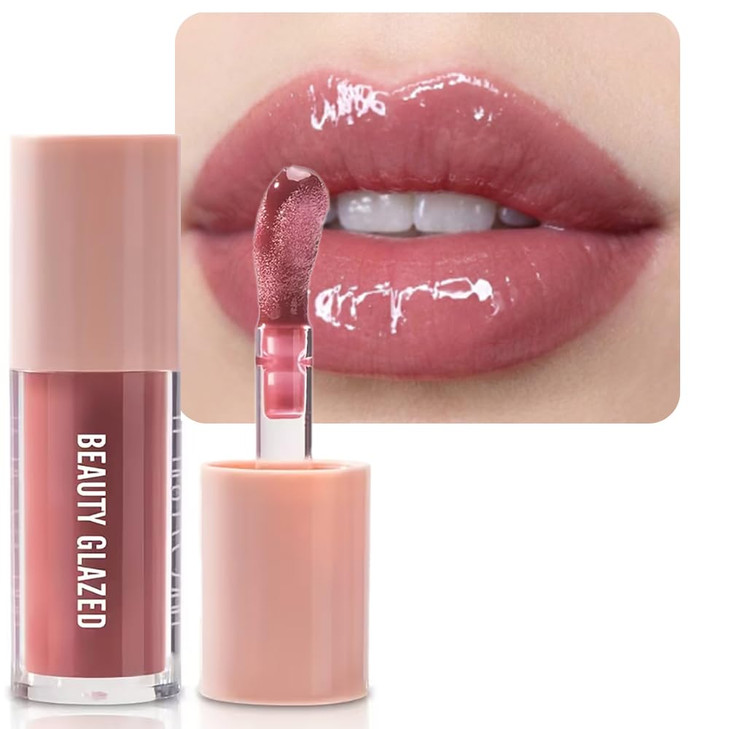 Beauty Glazed Rose Nude Tint Glass Shine Lip Oil Gloss High Pigment Hydrating Lip Serum Jelly Lip Non Sticky Mirror Glazed Finish Smooths