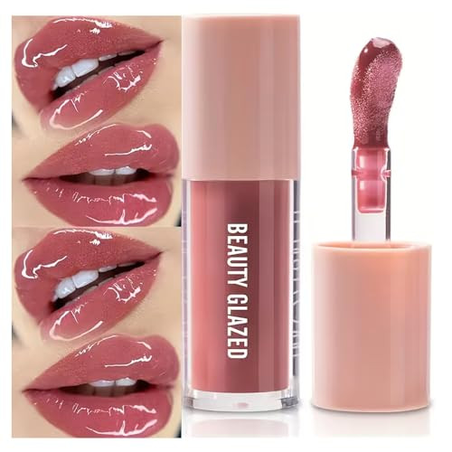 Beauty Glazed Rose Nude Tint Glass Shine Lip Oil Gloss High Pigment Hydrating Lip Serum Jelly Lip Non Sticky Mirror Glazed Finish Smooths