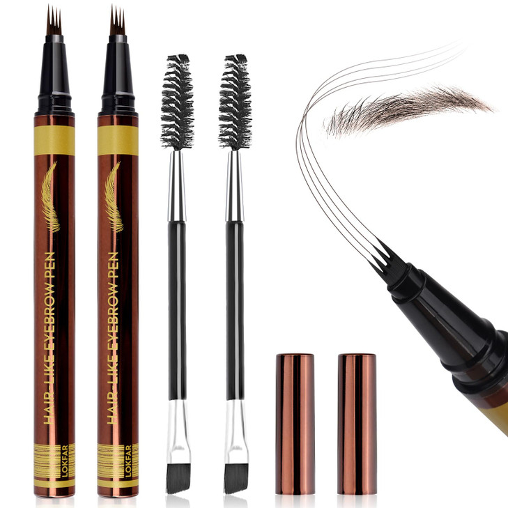 2Pcs Eyebrow Pencils For Women Natural Look Anti Smudge Waterproof Microblading 4 Tips Eyebrow Pen With 2 Brushes 05 Dark Brown