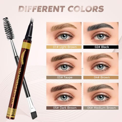 2Pcs Eyebrow Pencils For Women Natural Look Anti Smudge Waterproof Microblading 4 Tips Eyebrow Pen With 2 Brushes 05 Dark Brown