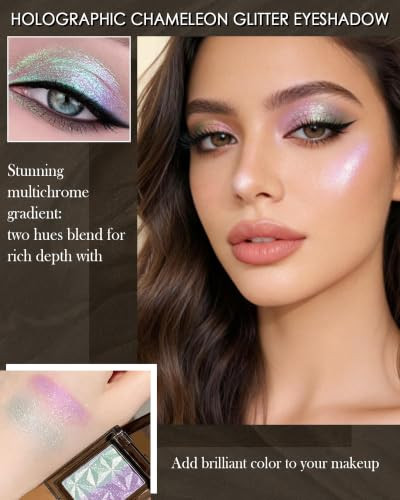 Holographic Sparkle Single Eyeshadow Green Pink Glitter Multichrome Shimmer Highly Pigmented Eye Shadow Highlighter Chameleon Metallic