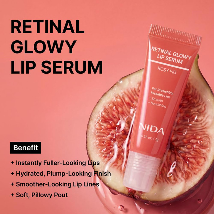 Nida Retinal Glowy Lip Serum Hydrating Lip Serum For Glossy Nourished Plumping Lips For Irresistibly Kissable Lips 0.25 Oz. 7G