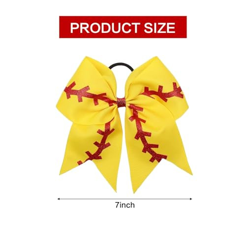 7 Softball Baseball Hair Bows Yellow Red Stitching Cheer Bows