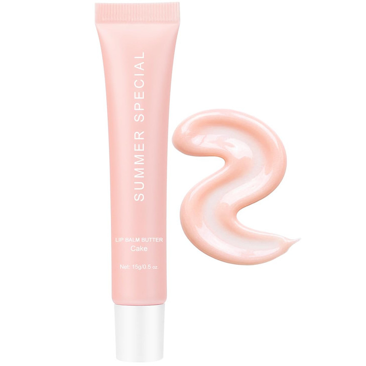 Vegan Hydrating Summer Lip Butter Balm Tinted Gloss For Dry Cracked Lips With Natural Oils Long Lasting Moisture And High Shine Cake 0.5 Oz
