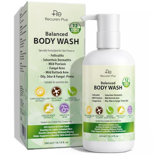 Recuren Plus Antifungal Body Wash Soap Antibacterial Shower Gel For Back Acne Seborrheic Dermatitis Folliculitis Psoriasis Jock Itch And