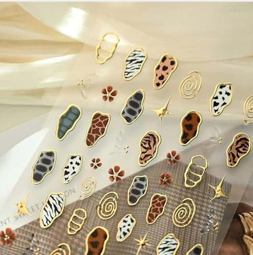French Leopard Print Nail Art Stickers Chromatic Gold Nail Decal 5D Embossed Irregular Geometric For Sticker Nail Art Jelly Butterfly Wings