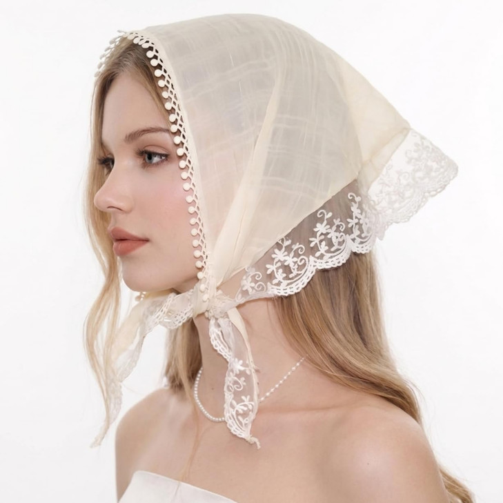 Buyacraft 1 Pcs Lace Head Scarf For Women White Bandana Hair Scarf Headband