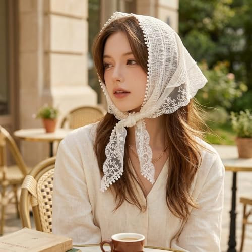 Buyacraft 1 Pcs Lace Head Scarf For Women White Bandana Hair Scarf Headband