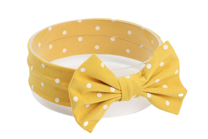 Koolgil Baby Girl S Cute Polka Dot Printed Bowknot Soft Cotton Headband Toddler Hairband Yellow One Size