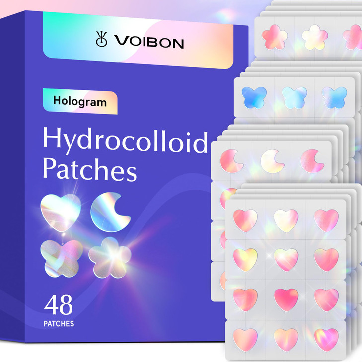 Voibon Hologram Pimple Patches For Face Cute Hydrocolloid Acne Patches Salicylic Acid And Tea Tree Colorful Heart Spot Stickers Zits And