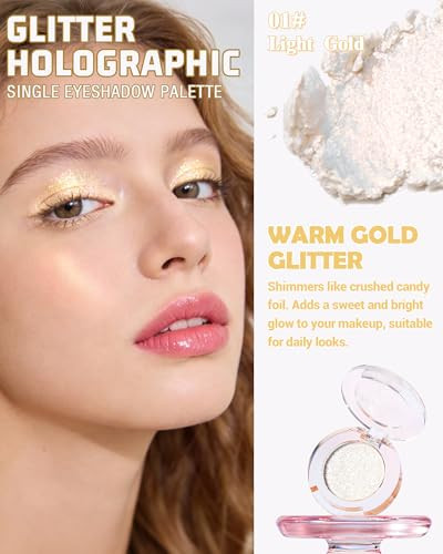 Gold White Holographic Glitter Eyeshadow Chameleon Duochrome Metallic Shimmer Iridescent Eyeshadow For Women Multichrome Sparkle Waterproof