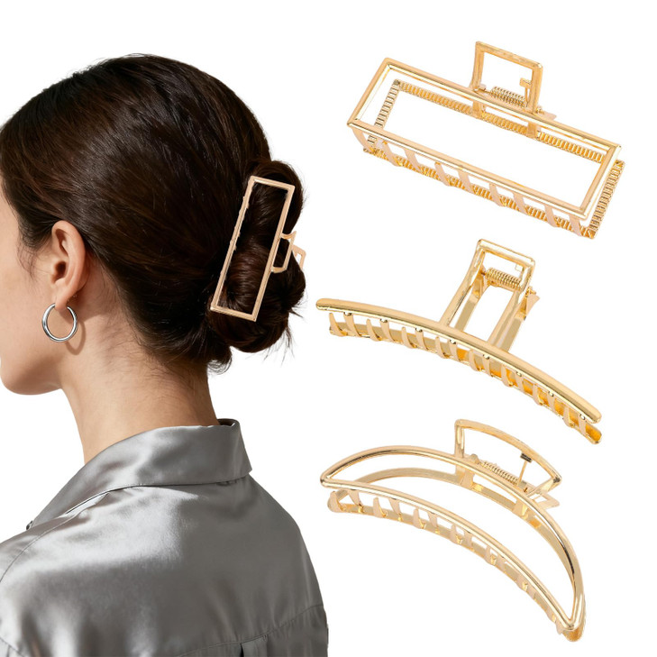 3Pcs Metal Claw Clips Large Gold Hair Clips For Women Girls Non Slip
