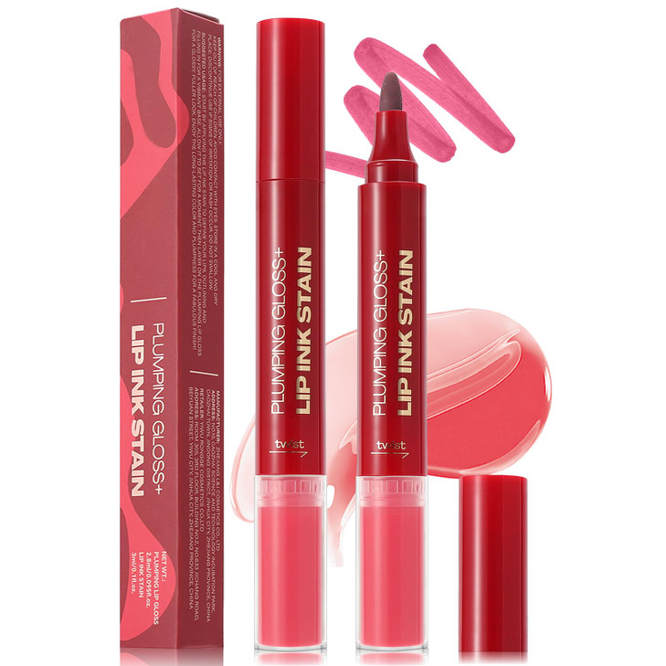 Wugbc Lip Liner Stain And Lip Gloss Set Rose Pink Lip Stain Long Lasting Waterproof Hydrating Lip Tint Highly Pigmented Lip Combo Smooth Lip