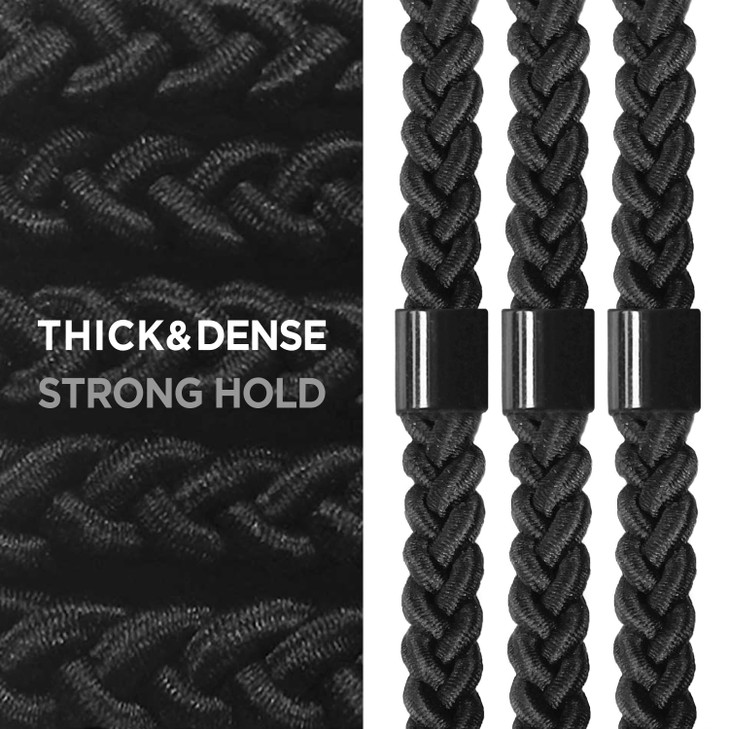 Havhaf Braided Mens Hair Ties For Men For Buns Curly Thick Dense Hair Elastic Hair Ties For Guys No Damage Crease Breakage Black 5 Count