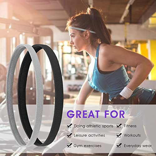Sibba 4 Pieces Athletic Sports Headband Elastic Thin Hair Bands Non Slip Silicone Grip Skinny Yoga Exercise Soccer Sweatband Headwear For