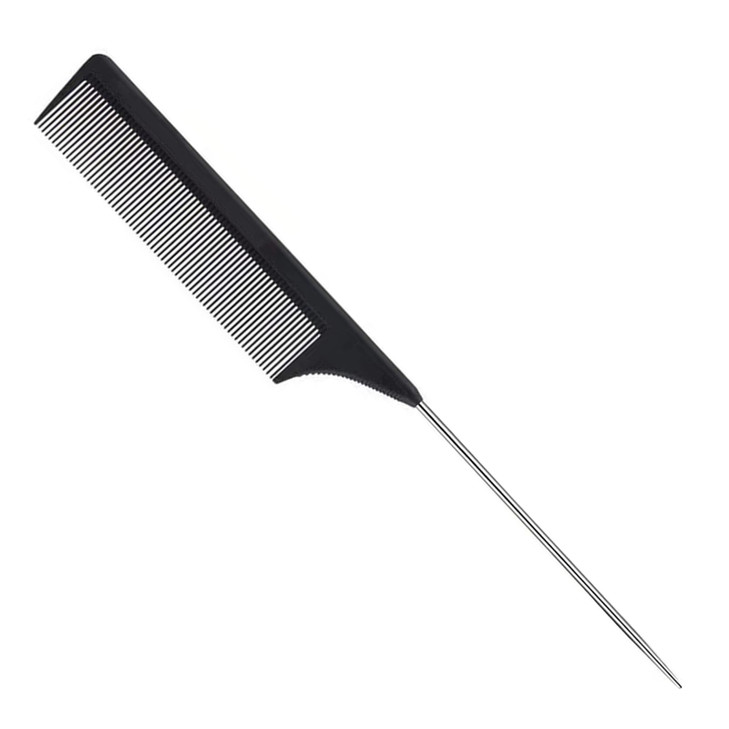 1 Pack Stainless Steel Rat Tail Comb For Parting Hair Pintail Hair Parting Comb With Metal Pick On End Black Anti Static Carbon Fiber Fine